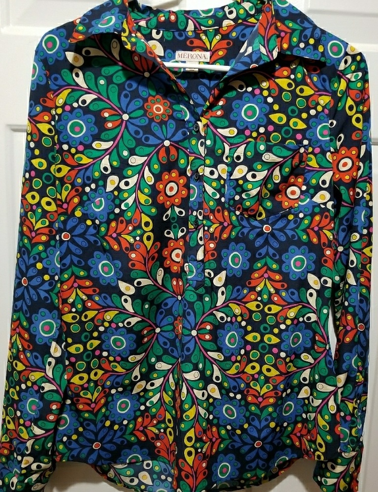 Merona Popover Retro Gloral Paisley 70s Blouse